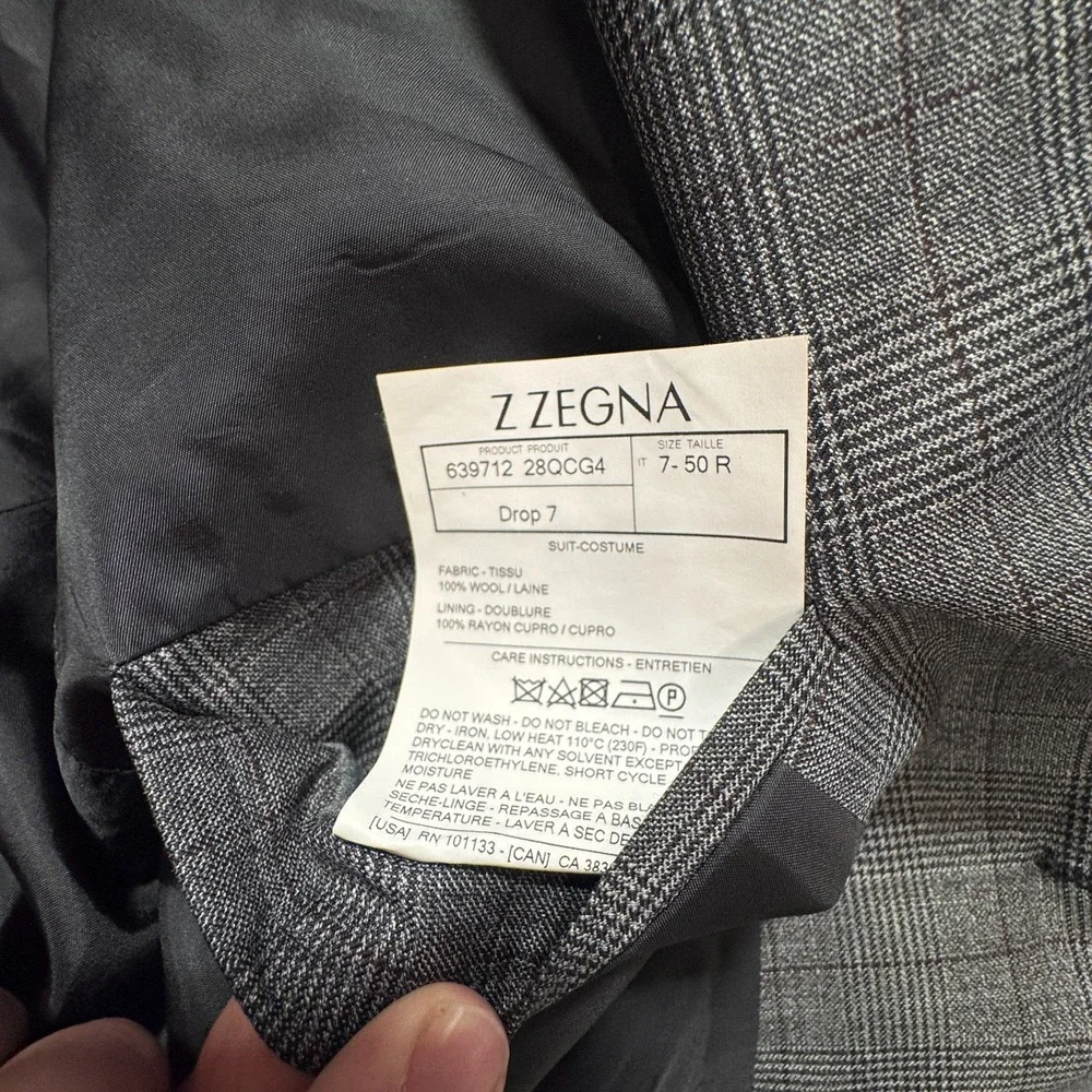 Z Zegna Blazer Mens 40R Gray 100% Wool Glen Plaid Sport Coat Drop‎ 7 Two Button